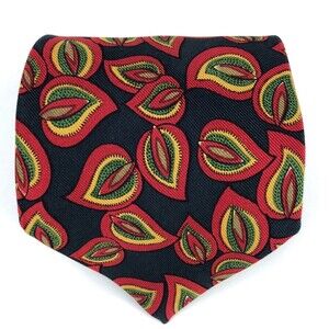 BURBERRYS OF LONDON Tie Black Colorful Leaves Nature Elegant Silk Necktie Italy